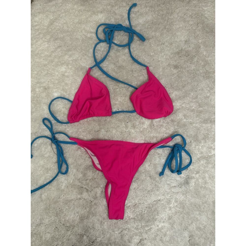 Sherrylo Hot Pink & Blue Contrast String Bikini – Size Small